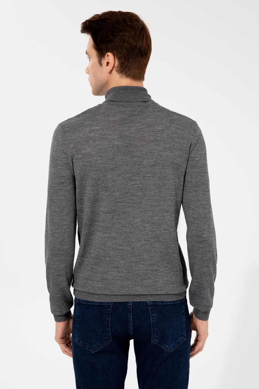 Gri Slim Fit Balıkçı Yaka Basic Triko Kazak - 50237052182
