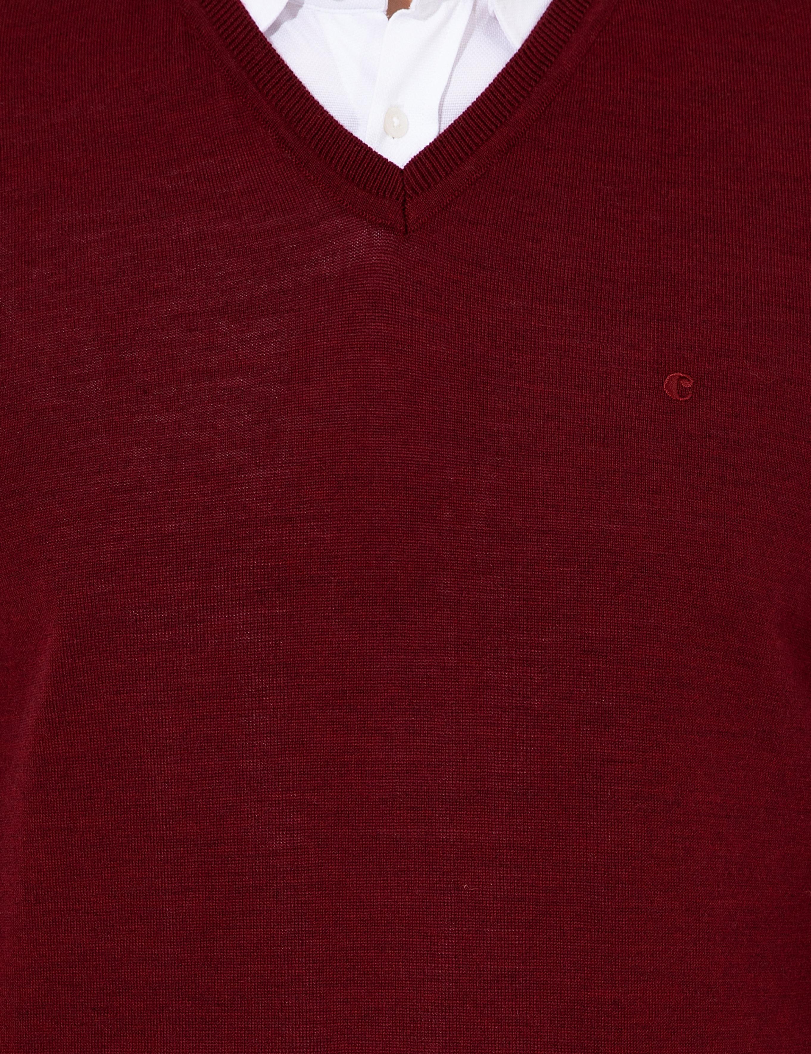 Bordo Slim Fit V Yaka Basic Triko Kazak - 50237053036