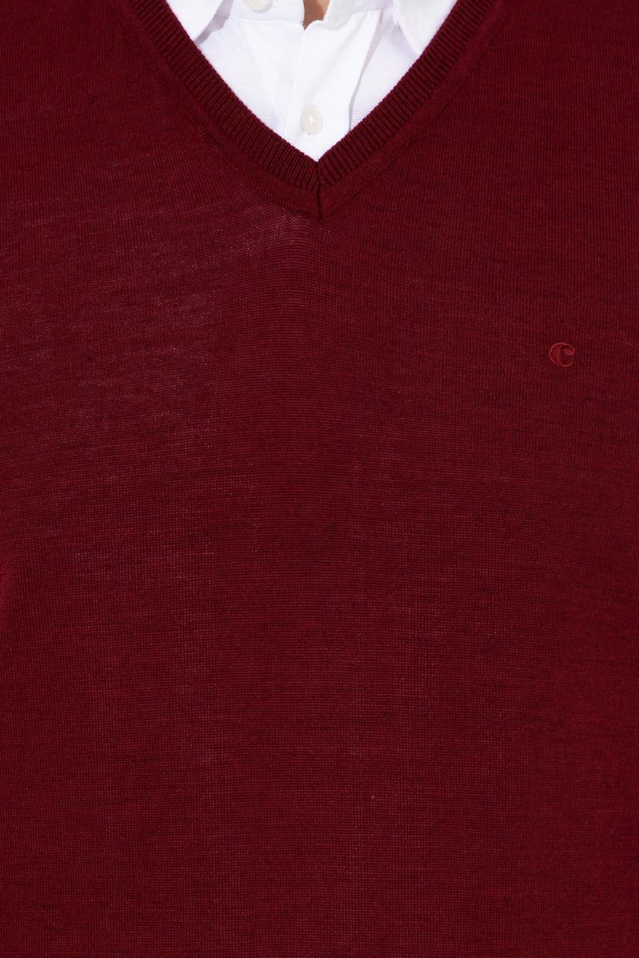 Bordo Slim Fit V Yaka Basic Triko Kazak - 50237053036