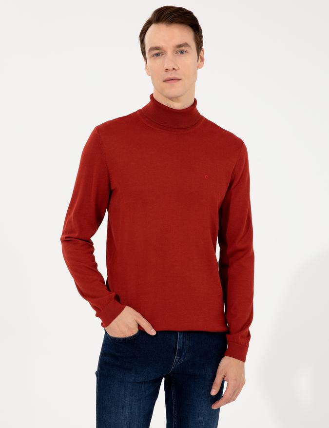 Kiremit Slim Fit Balıkçı Yaka Basic Triko Kazak