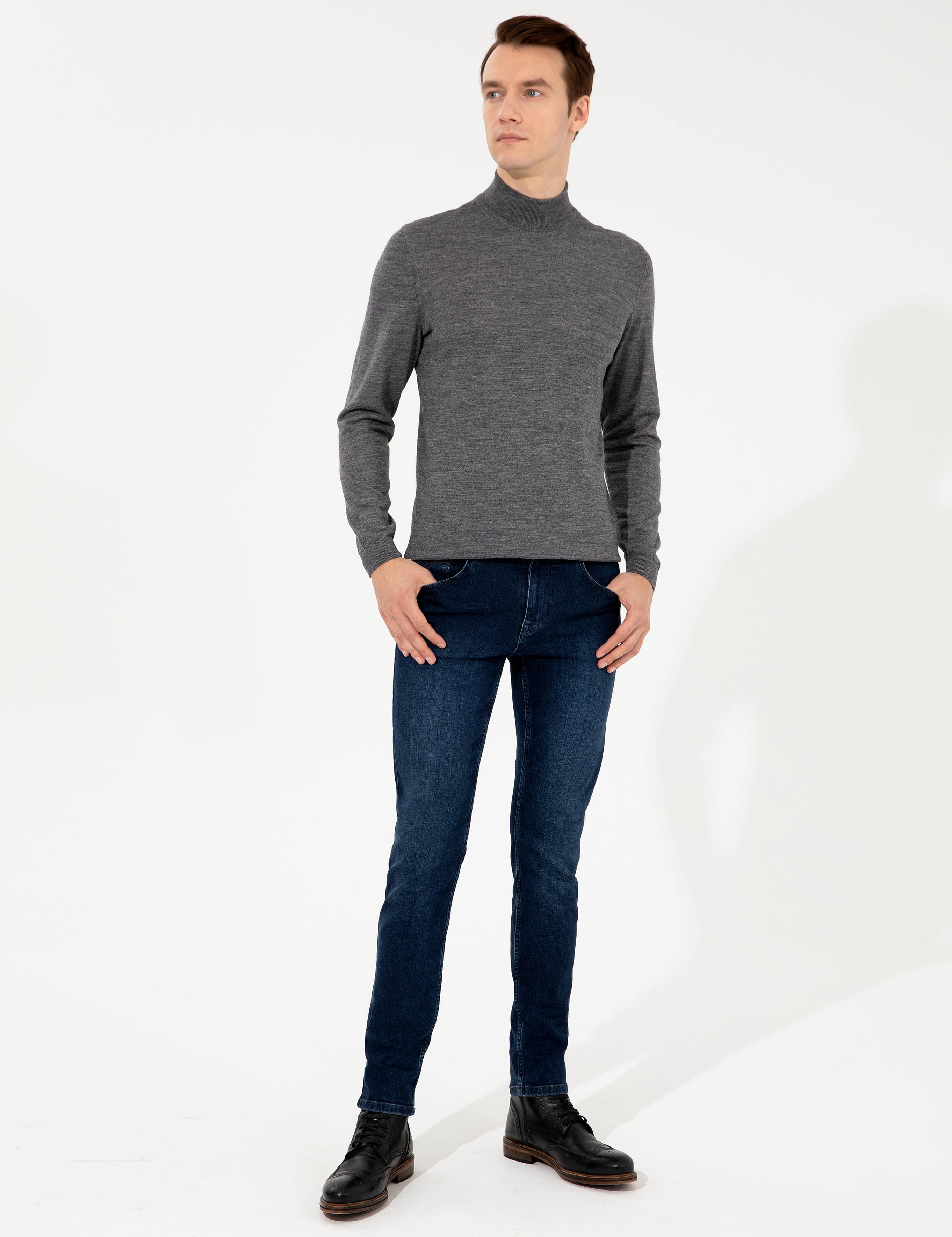 Antrasit Slim Fit Yarım Balıkçı Basic Triko Kazak - 50237040084