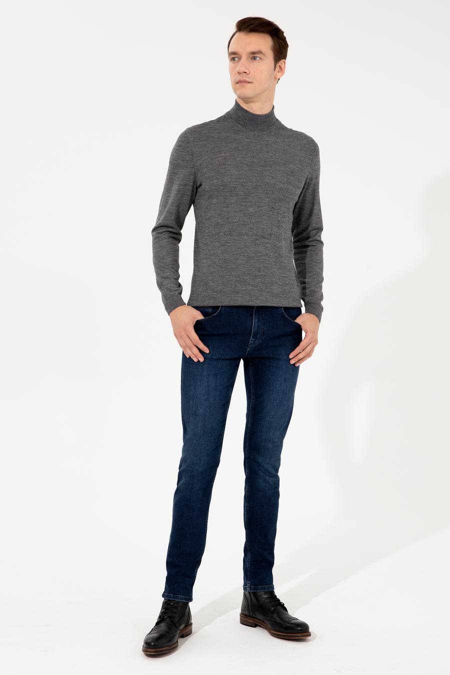 Antrasit Slim Fit Yarım Balıkçı Basic Triko Kazak - 50237040084
