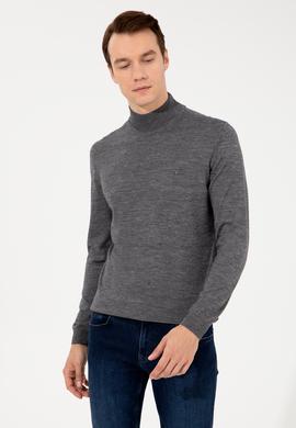 Antrasit Slim Fit Yarım Balıkçı Basic Triko Kazak