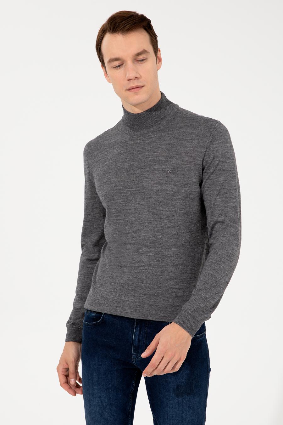 Antrasit Slim Fit Yarım Balıkçı Basic Triko Kazak - 50237040084