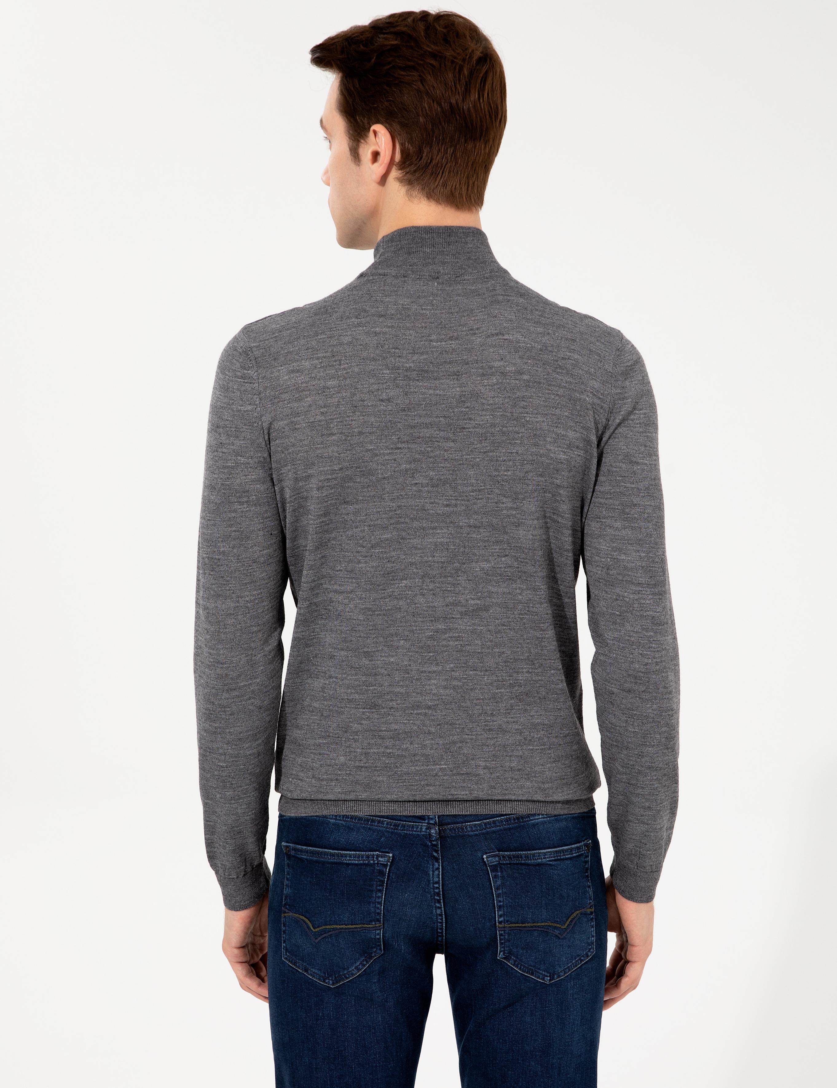 Antrasit Slim Fit Yarım Balıkçı Basic Triko Kazak - 50237040084