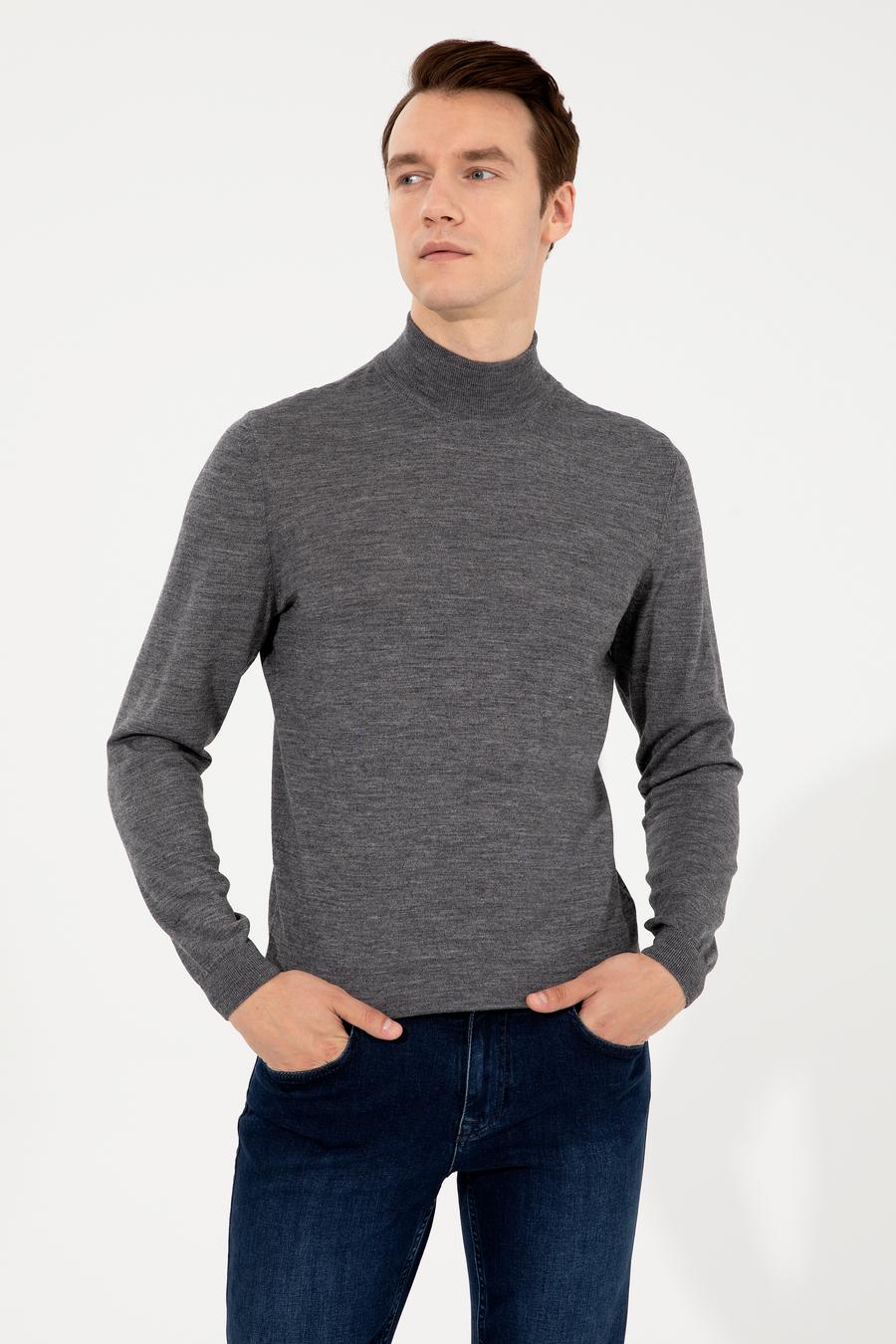 Antrasit Slim Fit Yarım Balıkçı Basic Triko Kazak - 50237040084