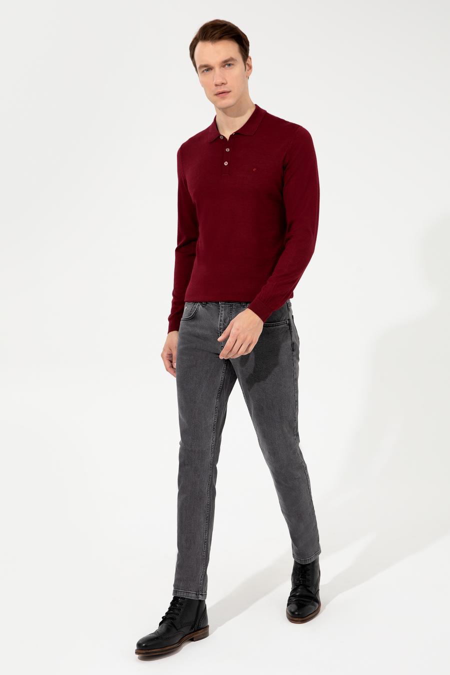 Bordo Slim Fit Polo Yaka Basic Triko Kazak - 50237054044