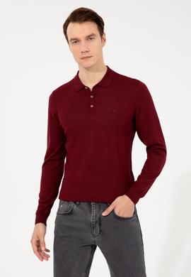 Bordo Slim Fit Polo Yaka Basic Triko Kazak