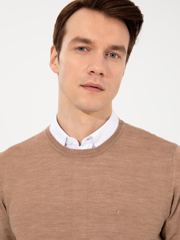 Camel Slim Fit Bisiklet Yaka Basic Triko Kazak
