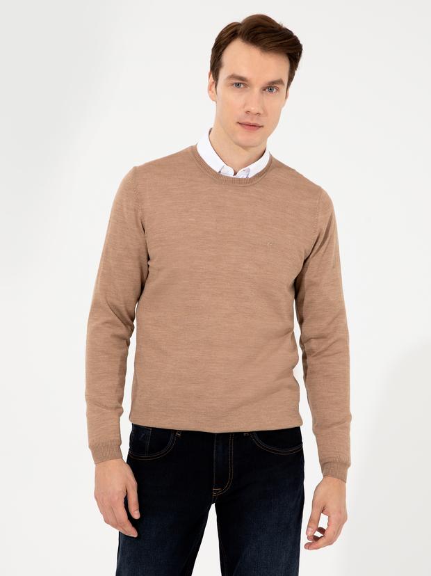 Camel Slim Fit Bisiklet Yaka Basic Triko Kazak