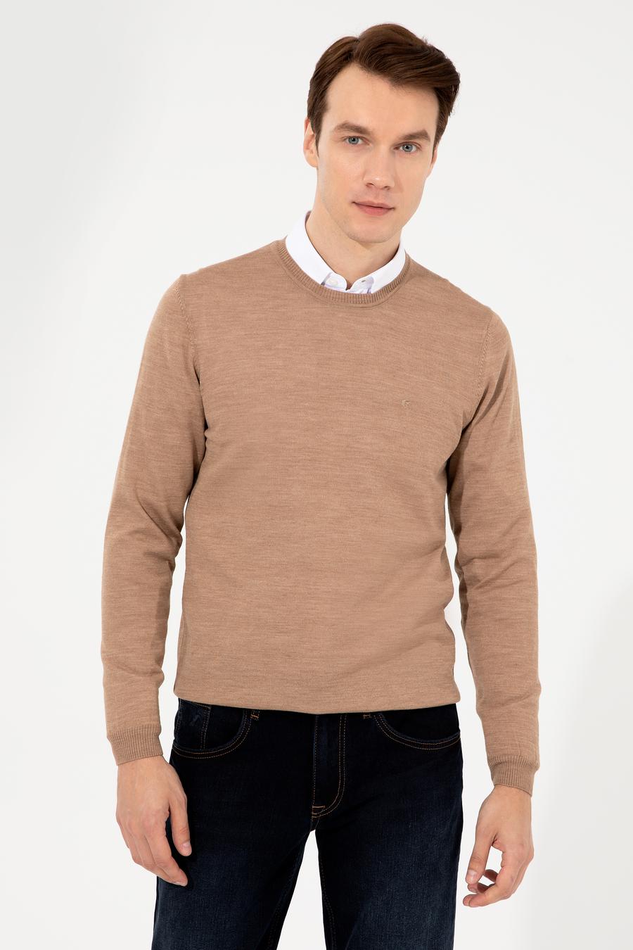 Camel Slim Fit Bisiklet Yaka Basic Triko Kazak - 50257398073