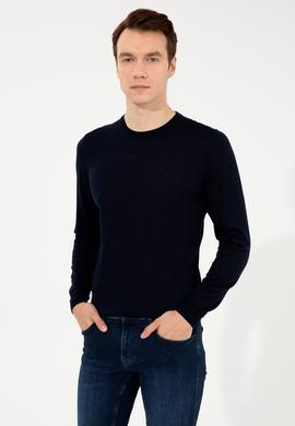 Lacivert Slim Fit Bisiklet Yaka Basic Triko Kazak