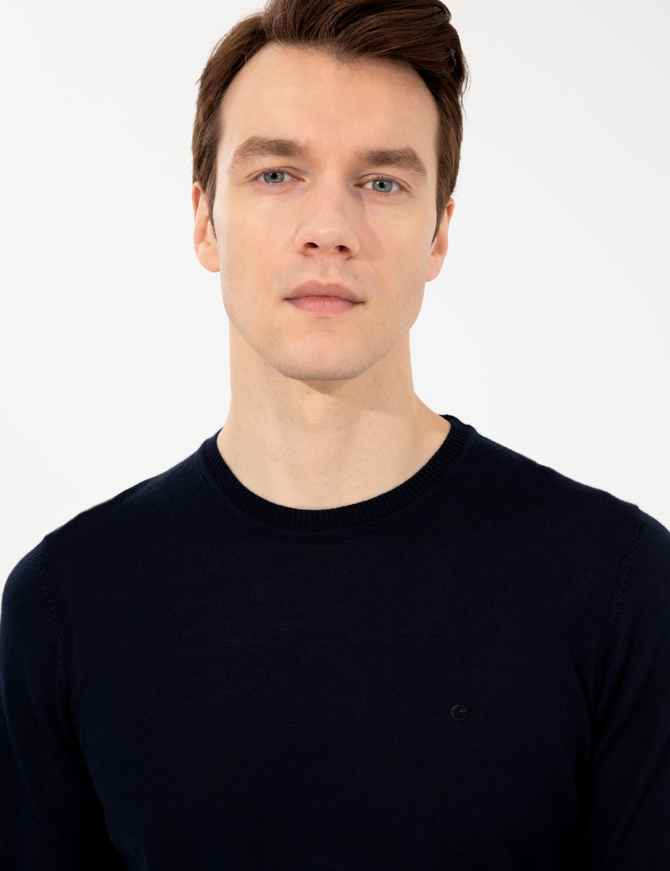 Lacivert Slim Fit Bisiklet Yaka Basic Triko Kazak - 50257398013