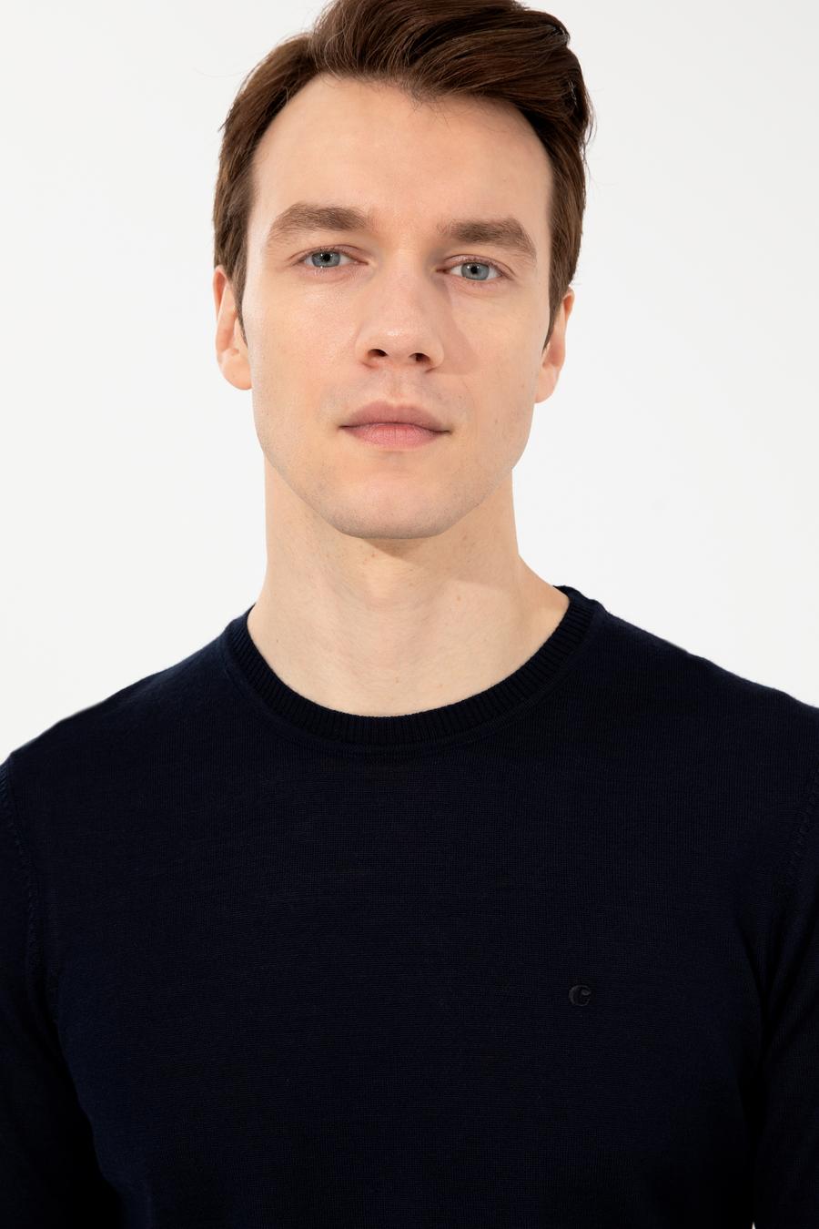 Lacivert Slim Fit Bisiklet Yaka Basic Triko Kazak - 50257398013