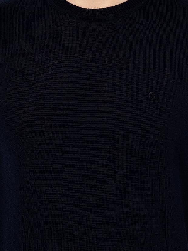 Lacivert Slim Fit Bisiklet Yaka Basic Triko Kazak