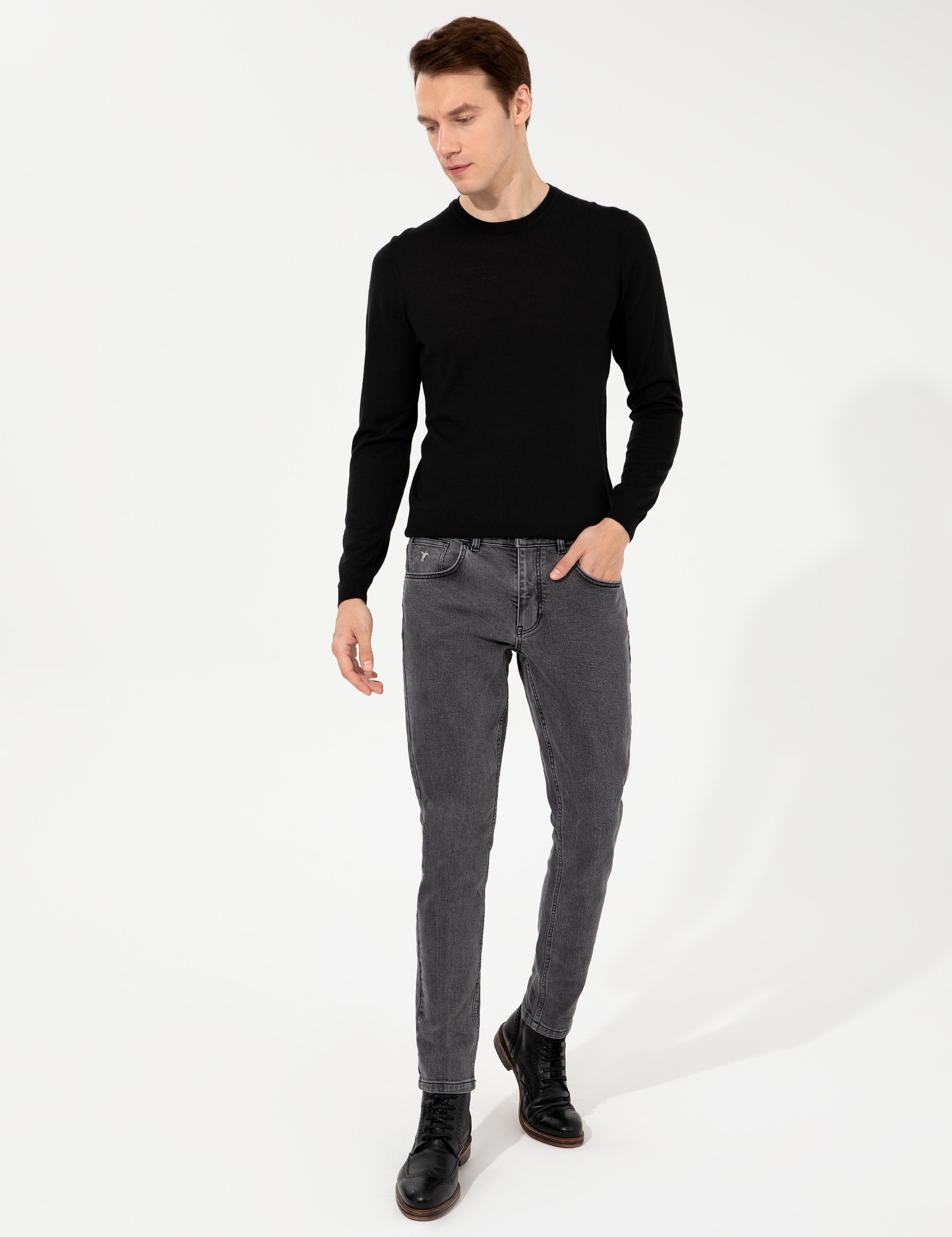 Siyah Slim Fit Bisiklet Yaka Basic Triko Kazak - 50257398008