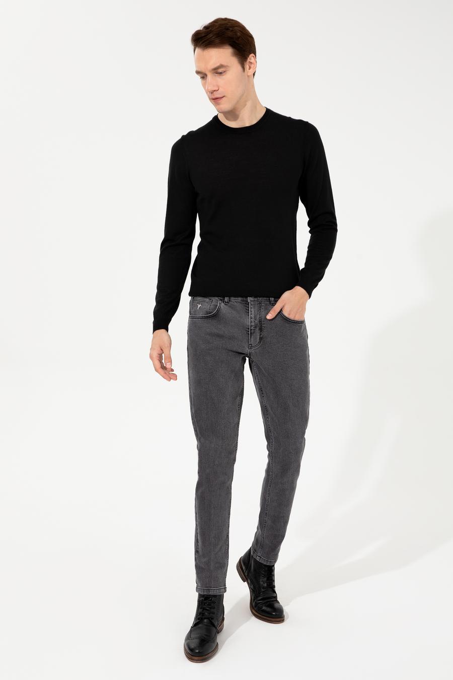 Siyah Slim Fit Bisiklet Yaka Basic Triko Kazak - 50257398008