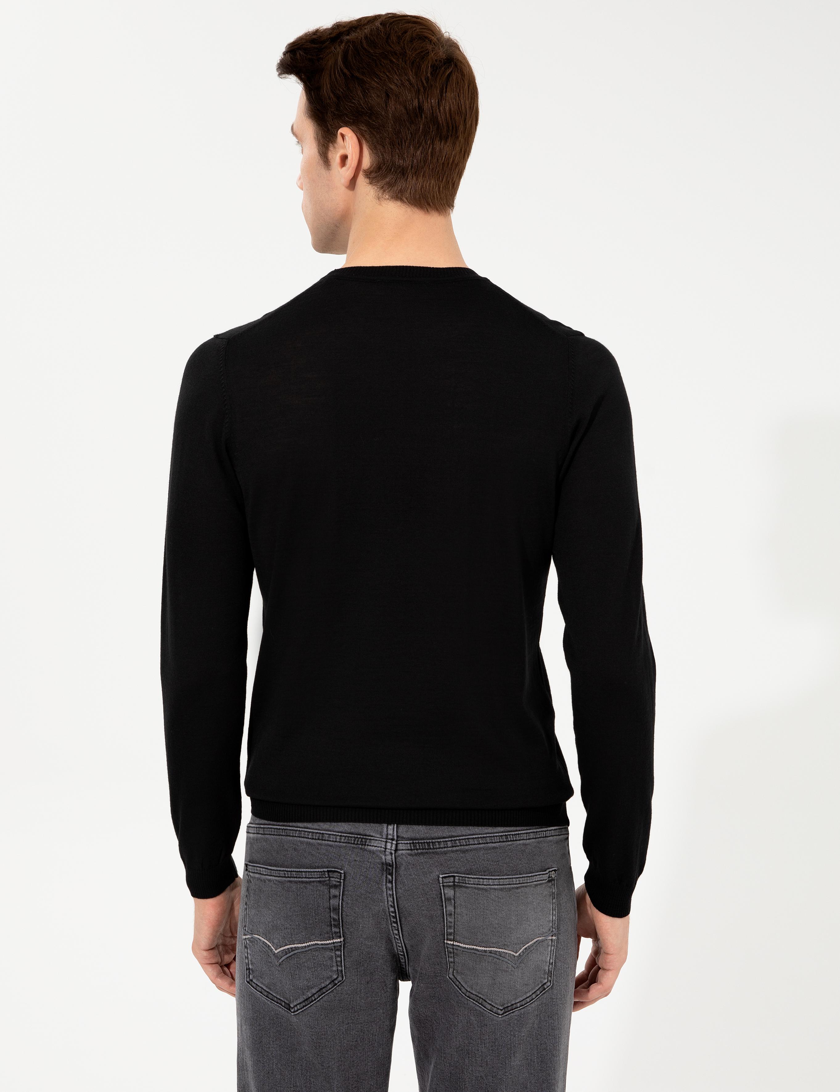 Siyah Slim Fit Bisiklet Yaka Basic Triko Kazak - 50257398008