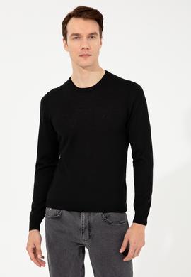 Siyah Slim Fit Bisiklet Yaka Basic Triko Kazak