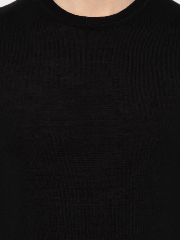 Siyah Slim Fit Bisiklet Yaka Basic Triko Kazak