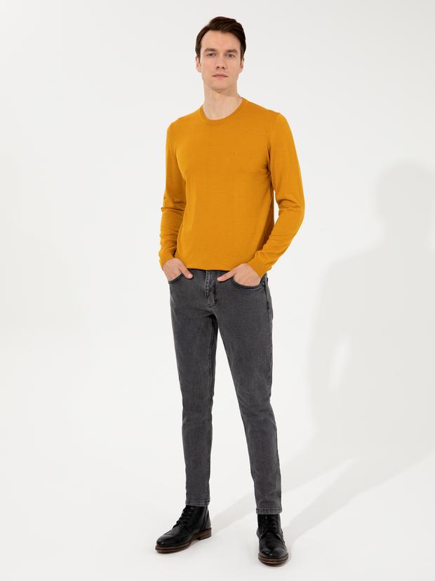 Sarı Slim Fit Bisiklet Yaka Basic Triko Kazak