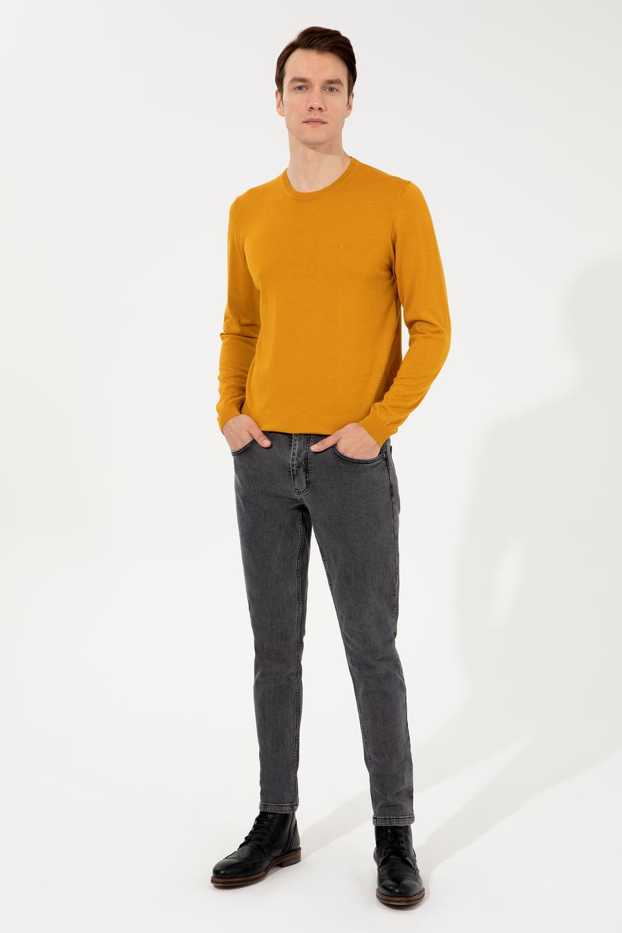 Sarı Slim Fit Bisiklet Yaka Basic Triko Kazak - 50257398094