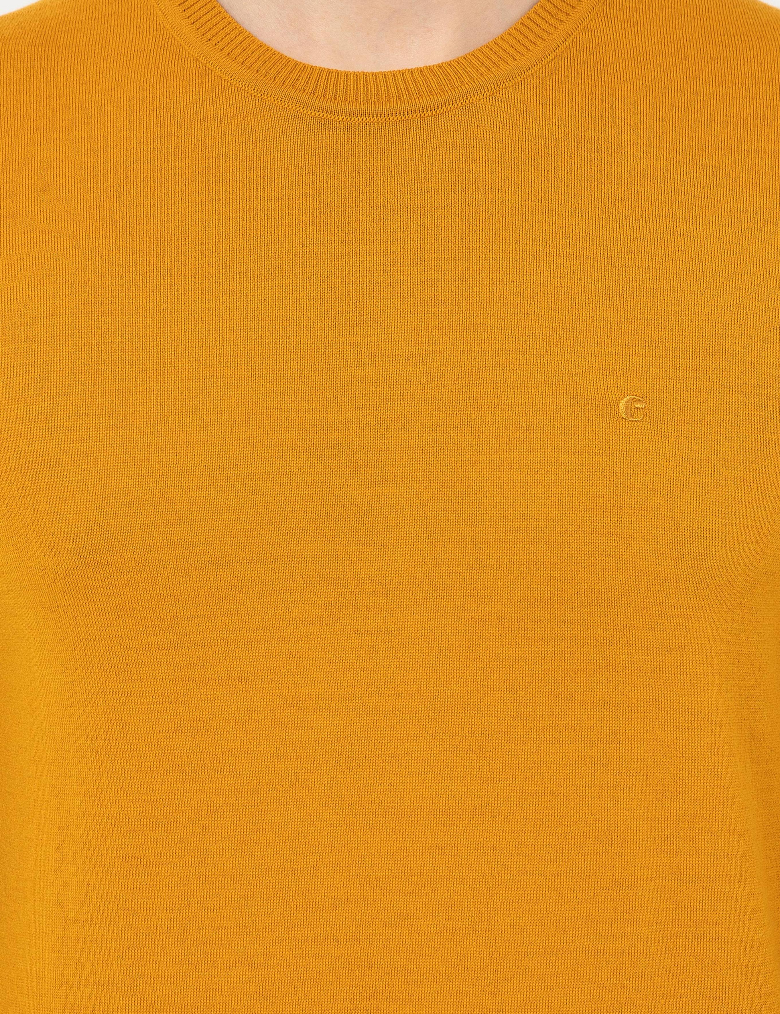 Sarı Slim Fit Bisiklet Yaka Basic Triko Kazak - 50257398094