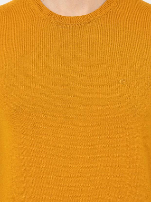 Sarı Slim Fit Bisiklet Yaka Basic Triko Kazak
