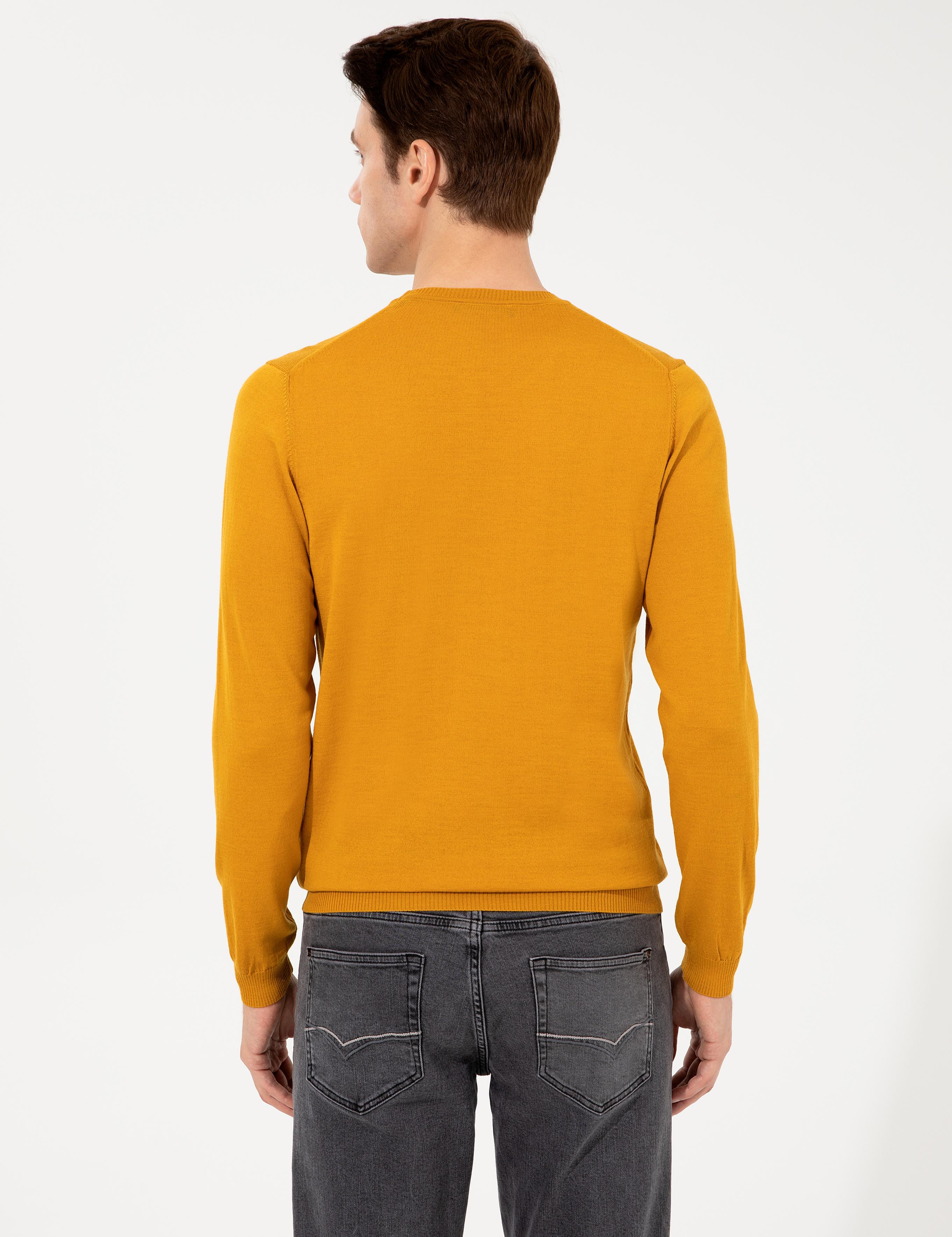 Sarı Slim Fit Bisiklet Yaka Basic Triko Kazak - 50257398094
