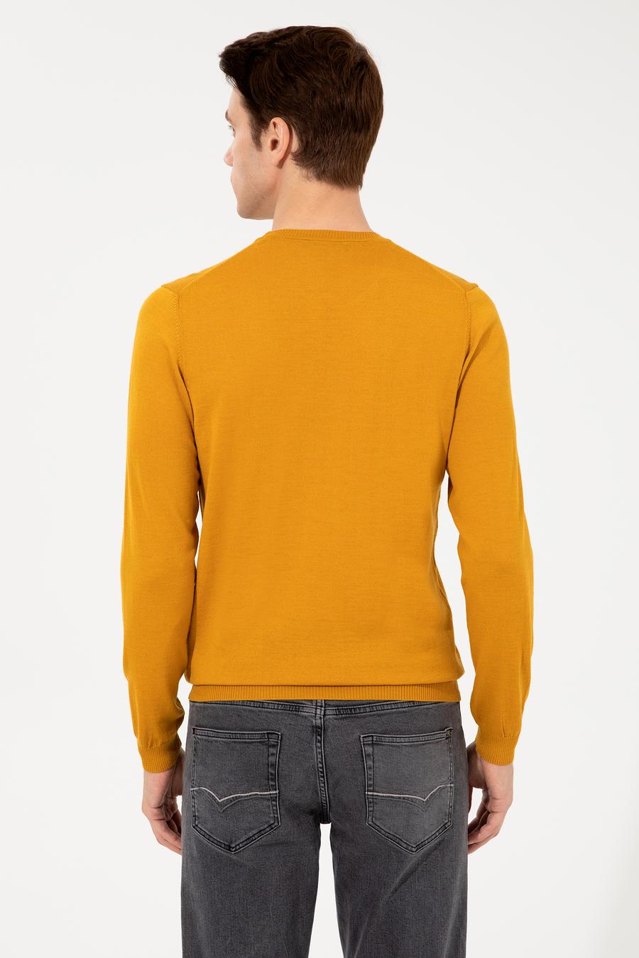 Sarı Slim Fit Bisiklet Yaka Basic Triko Kazak - 50257398094
