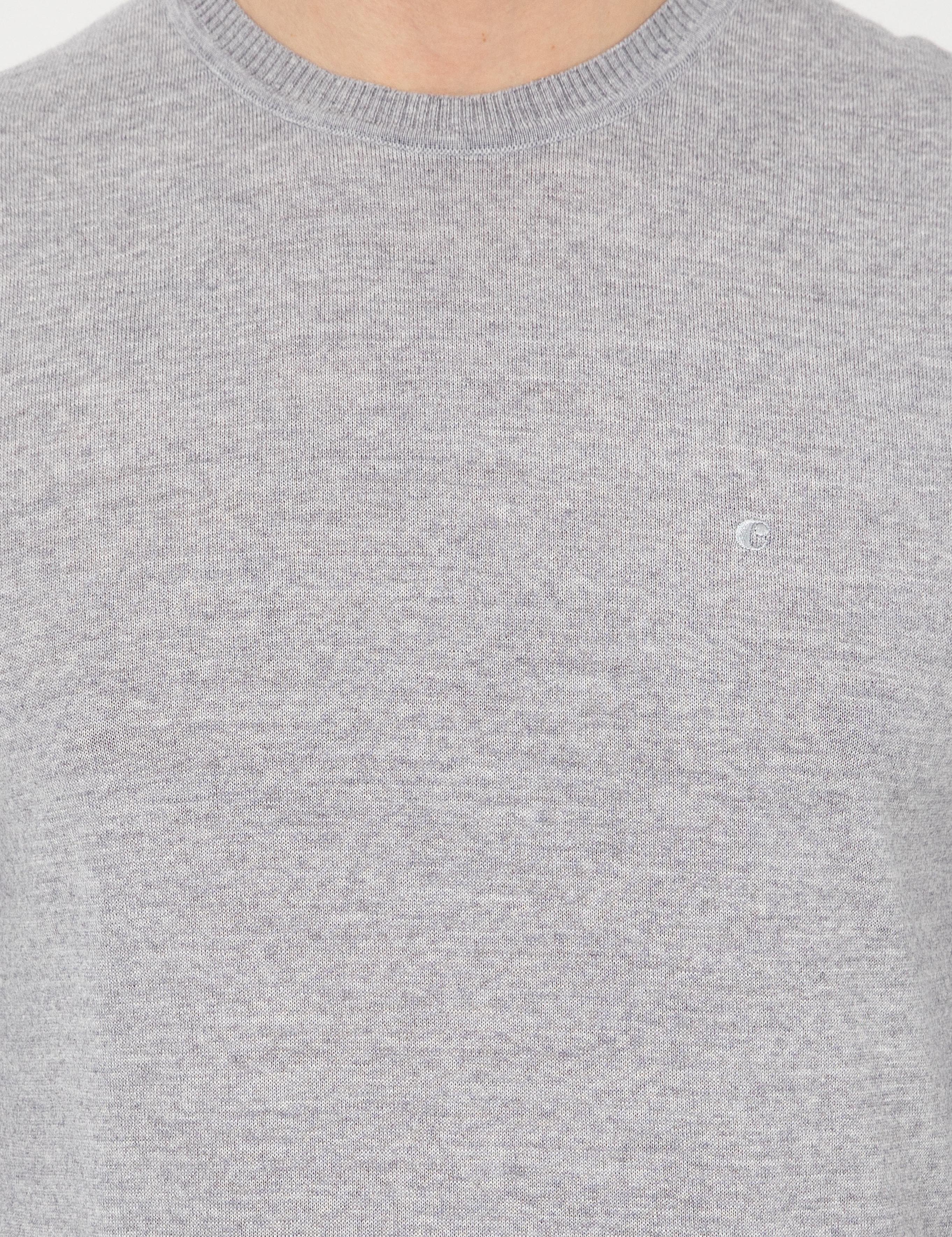 Açık Gri Slim Fit Bisiklet Yaka Basic Triko Kazak - 50257398208