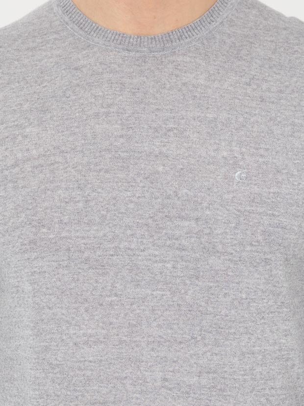 Açık Gri Slim Fit Bisiklet Yaka Basic Triko Kazak