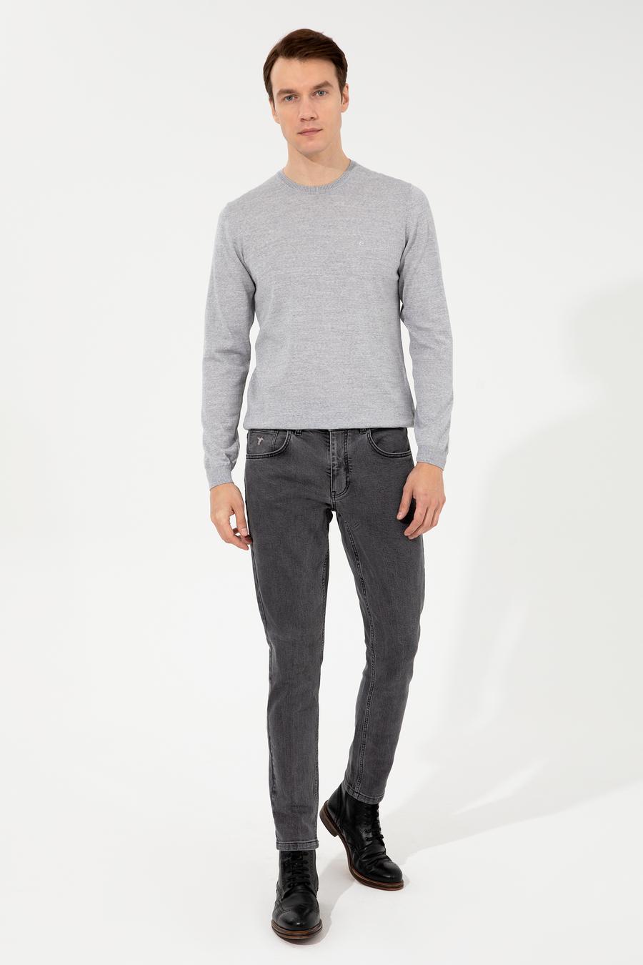 Açık Gri Slim Fit Bisiklet Yaka Basic Triko Kazak - 50257398208