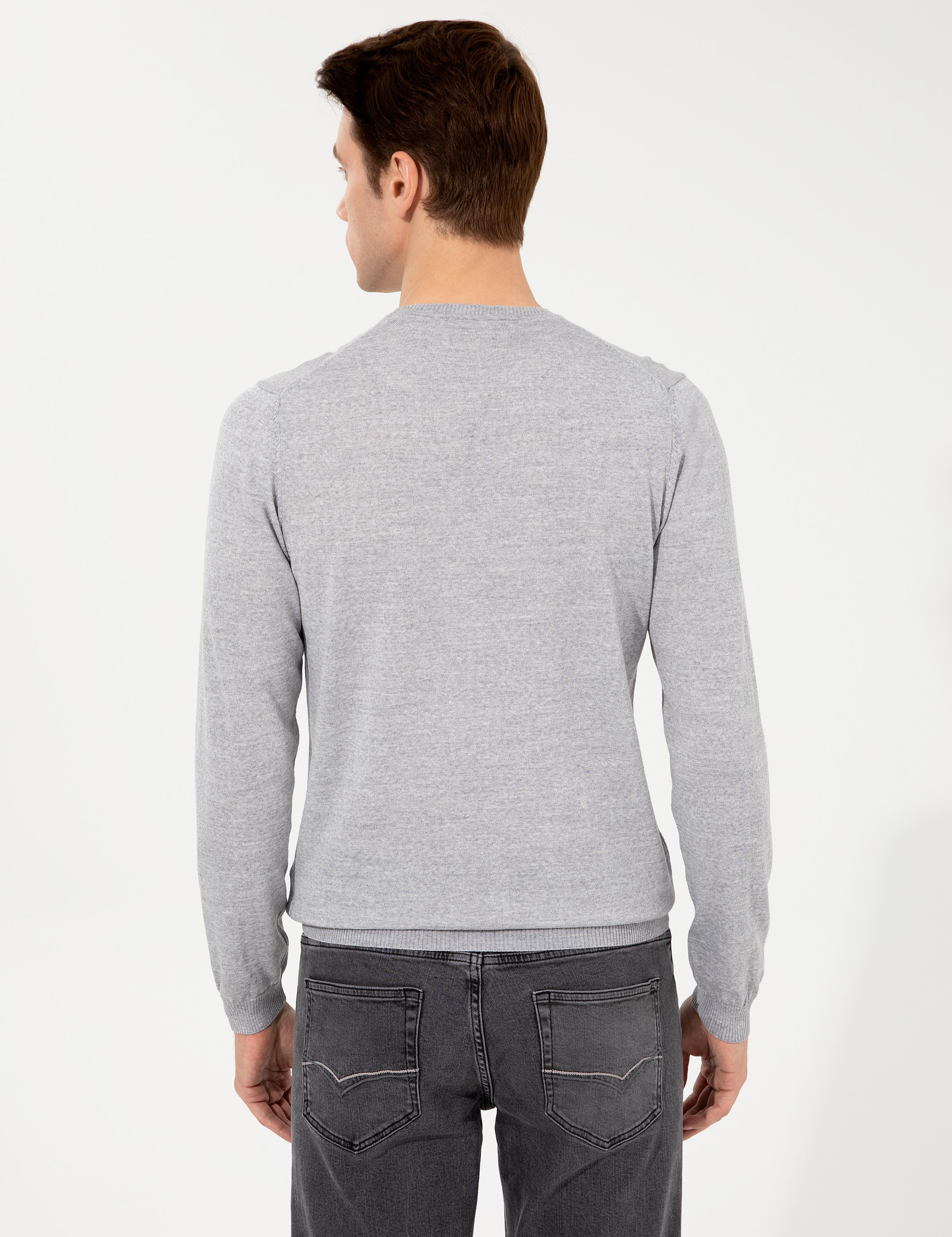 Açık Gri Slim Fit Bisiklet Yaka Basic Triko Kazak - 50257398208
