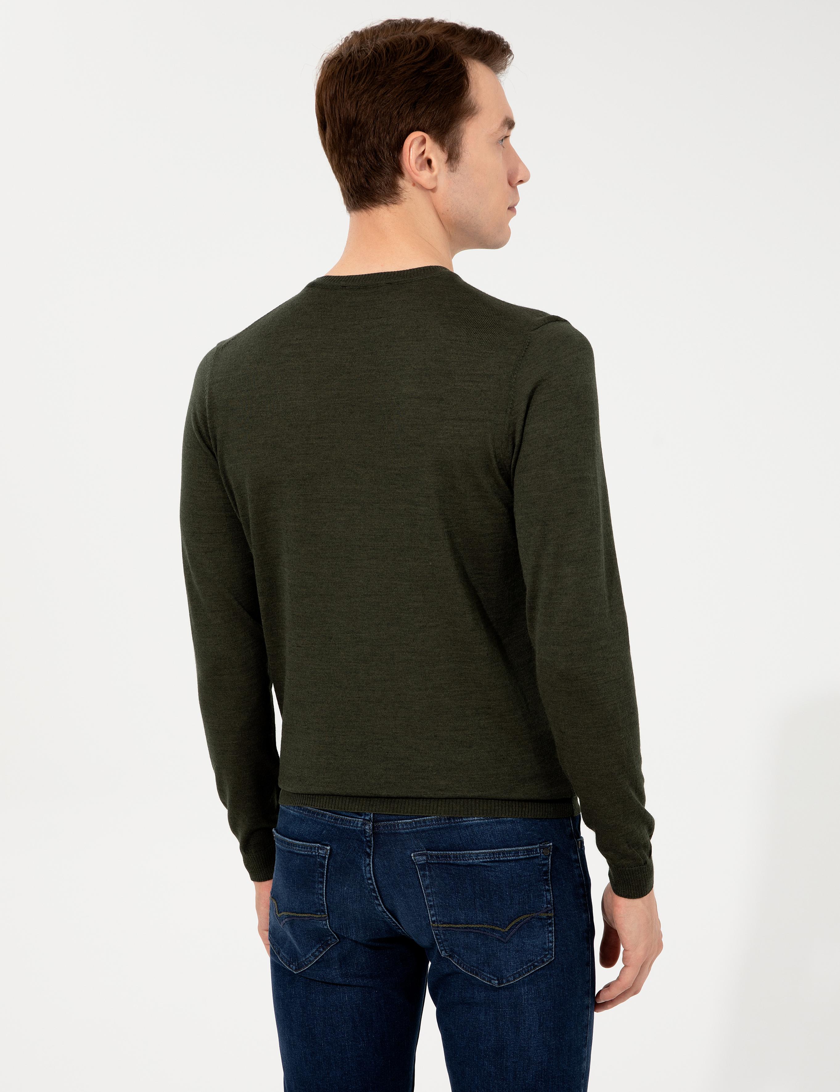 Haki Slim Fit Bisiklet Yaka Basic Triko Kazak - 50257398064