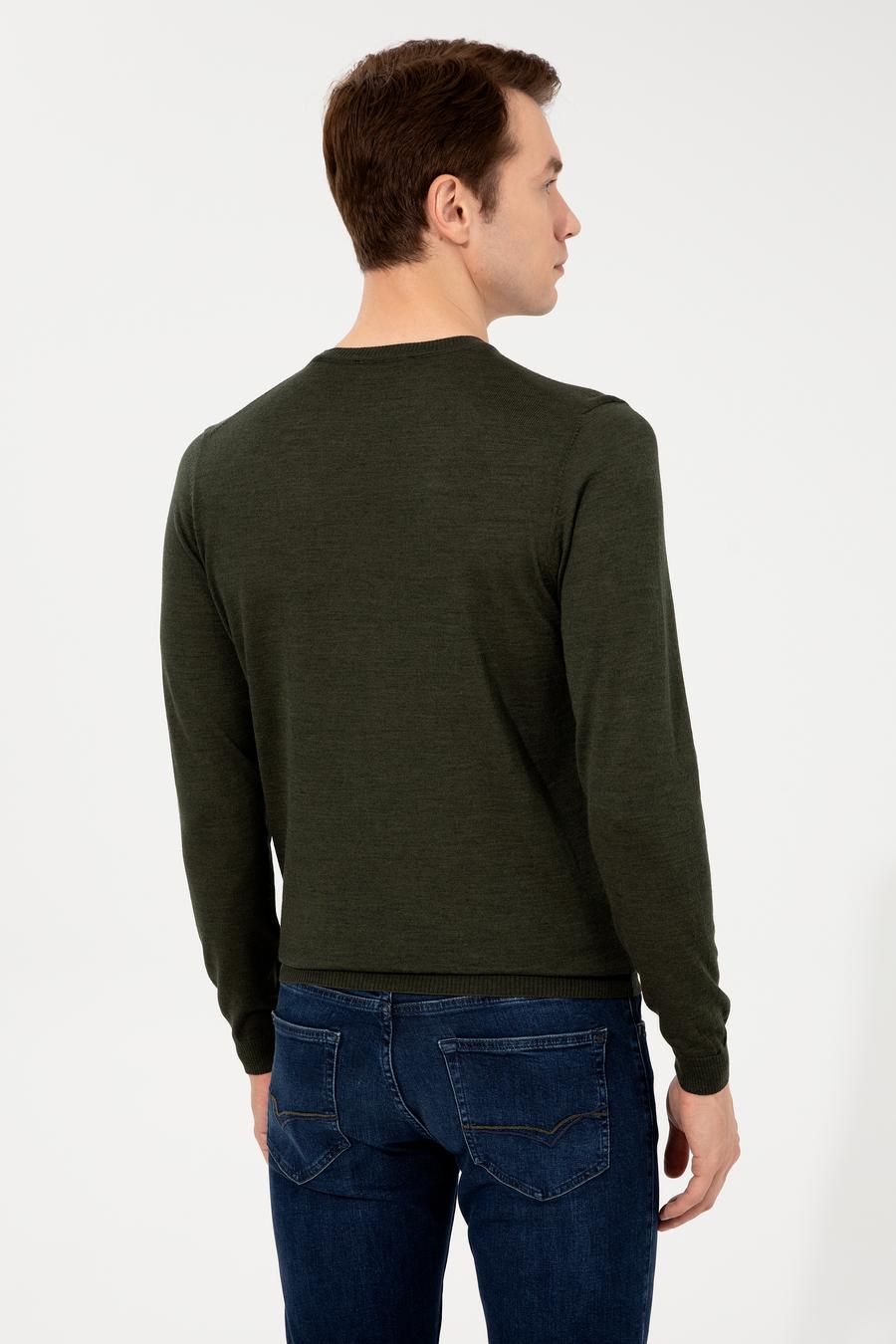 Haki Slim Fit Bisiklet Yaka Basic Triko Kazak - 50257398064