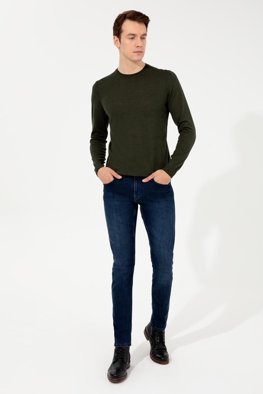 Haki Slim Fit Bisiklet Yaka Basic Triko Kazak - 50257398064