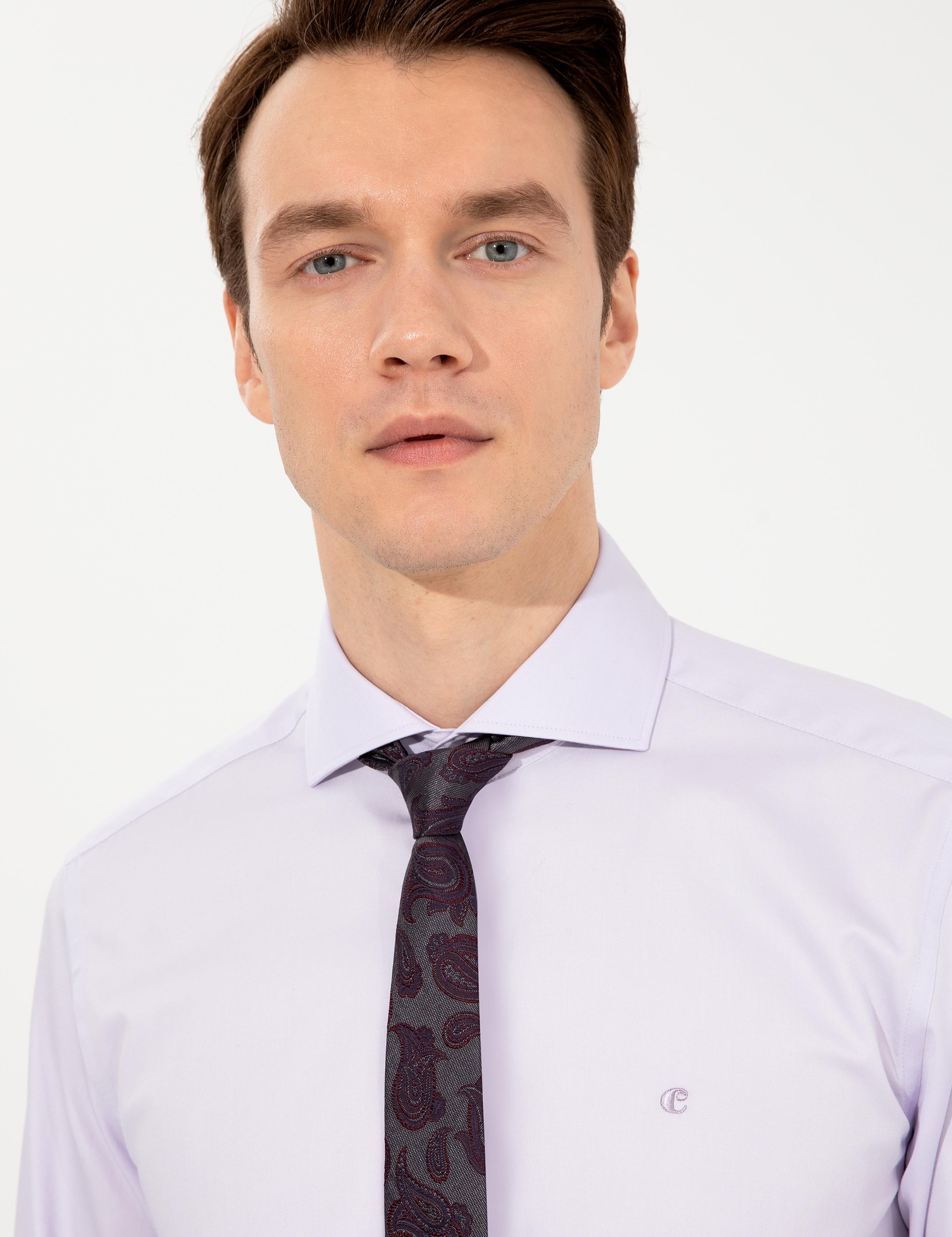 Lila Slim Fit Uzun Kollu Basic Gömlek - 50229004143