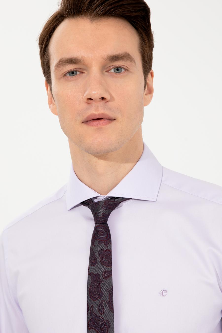 Lila Slim Fit Uzun Kollu Basic Gömlek - 50229004143