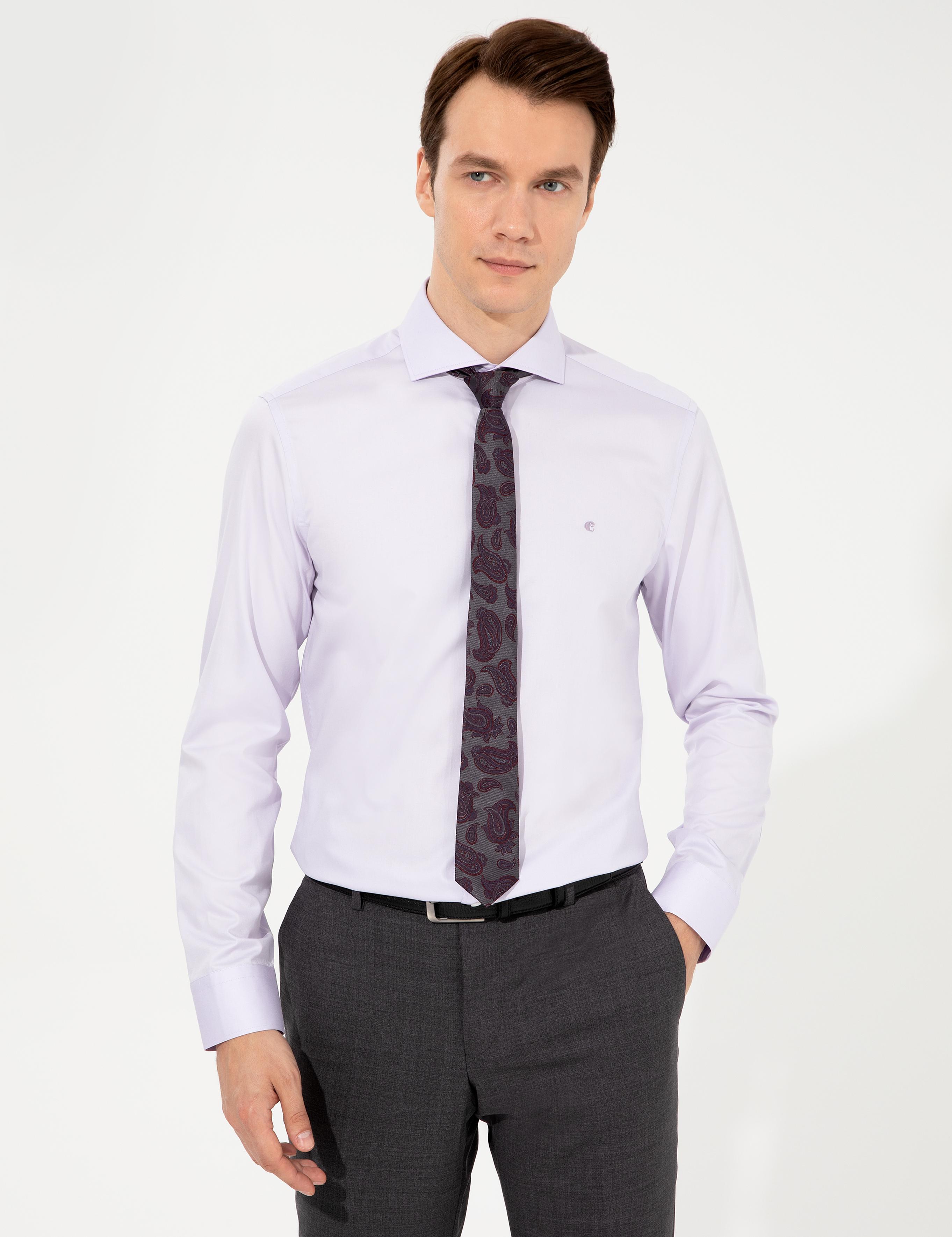 Lila Slim Fit Uzun Kollu Basic Gömlek - 50229004143