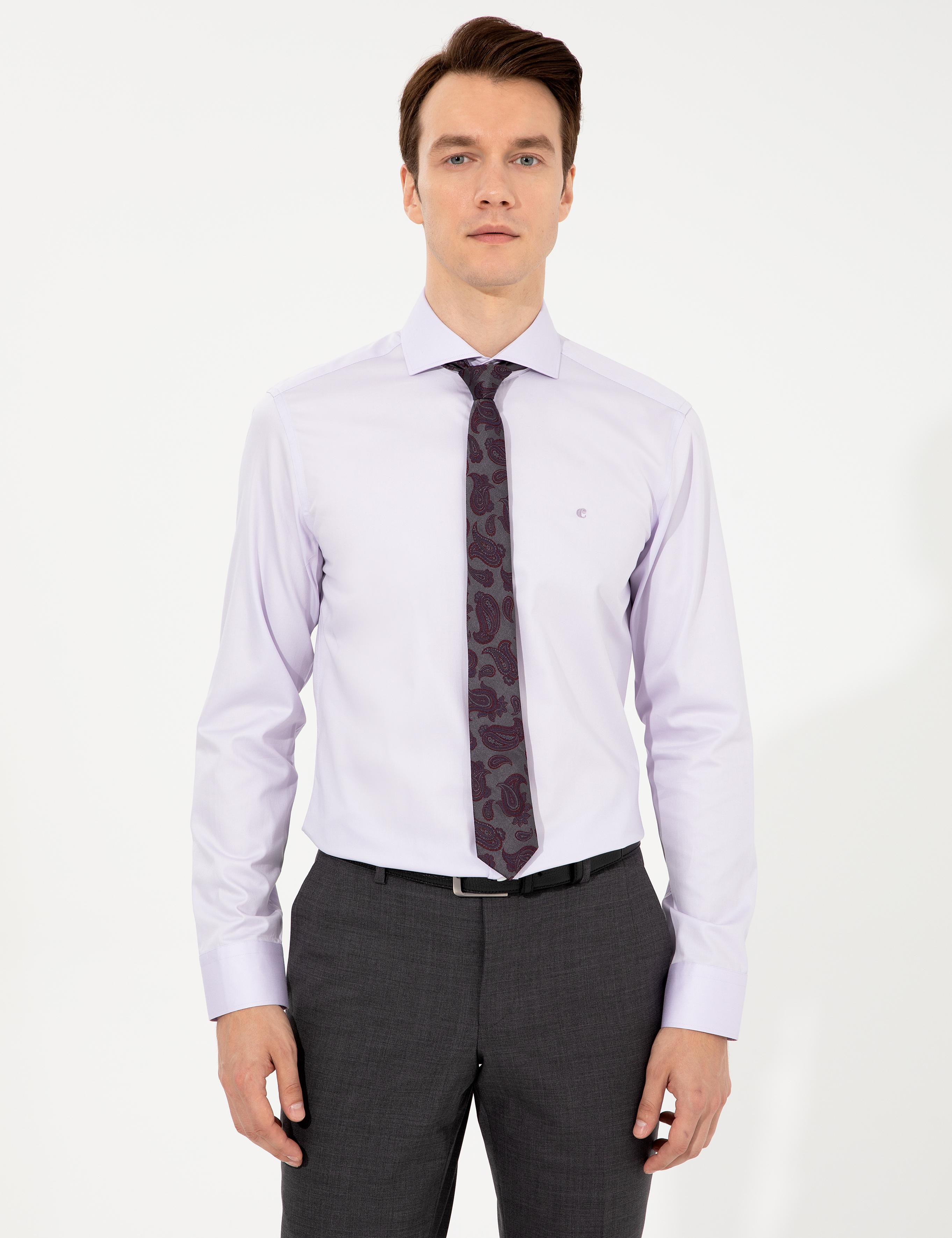 Lila Slim Fit Uzun Kollu Basic Gömlek - 50229004143