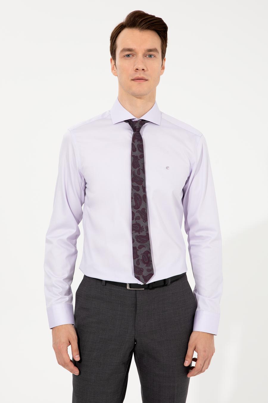 Lila Slim Fit Uzun Kollu Basic Gömlek - 50229004143