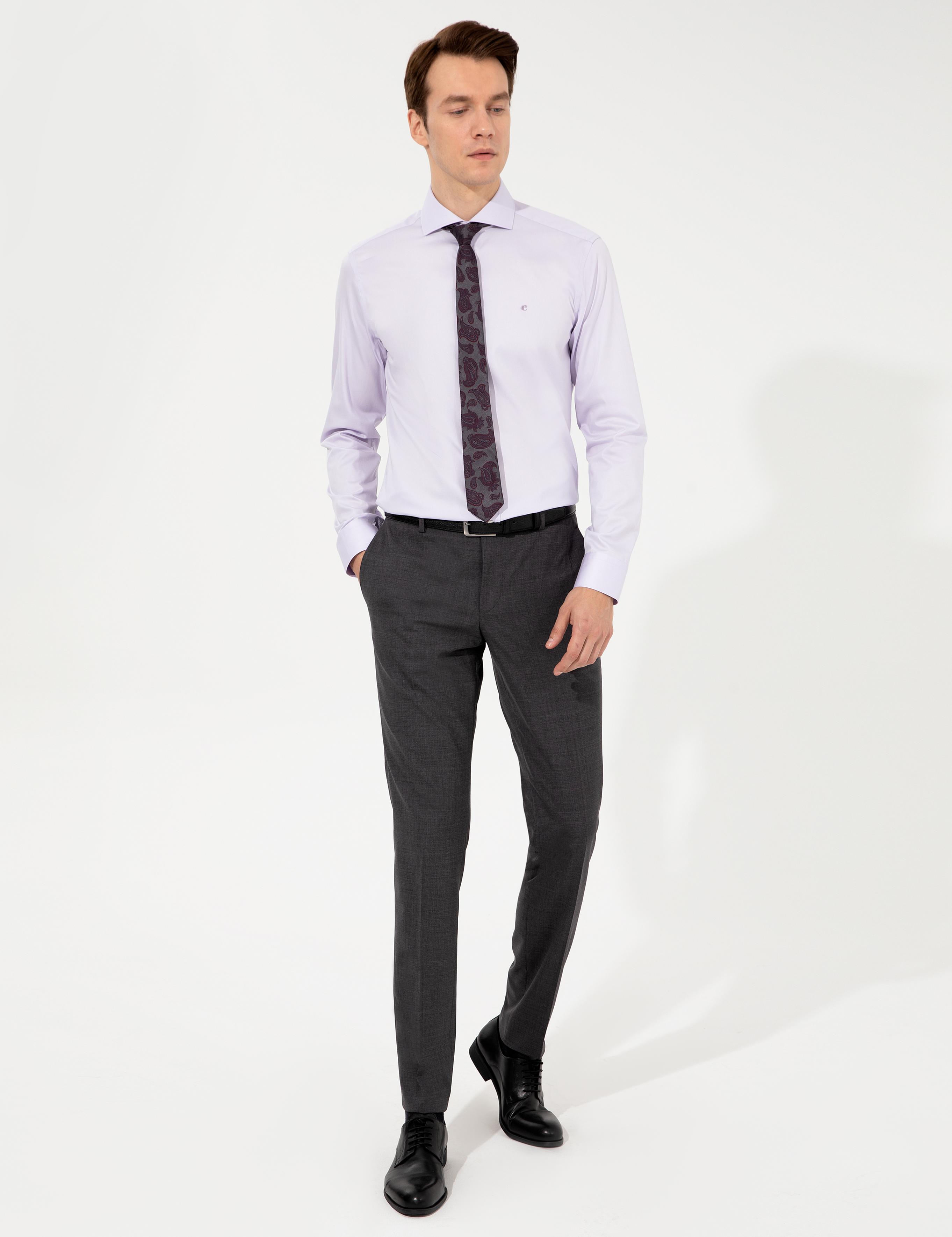 Lila Slim Fit Uzun Kollu Basic Gömlek - 50229004143