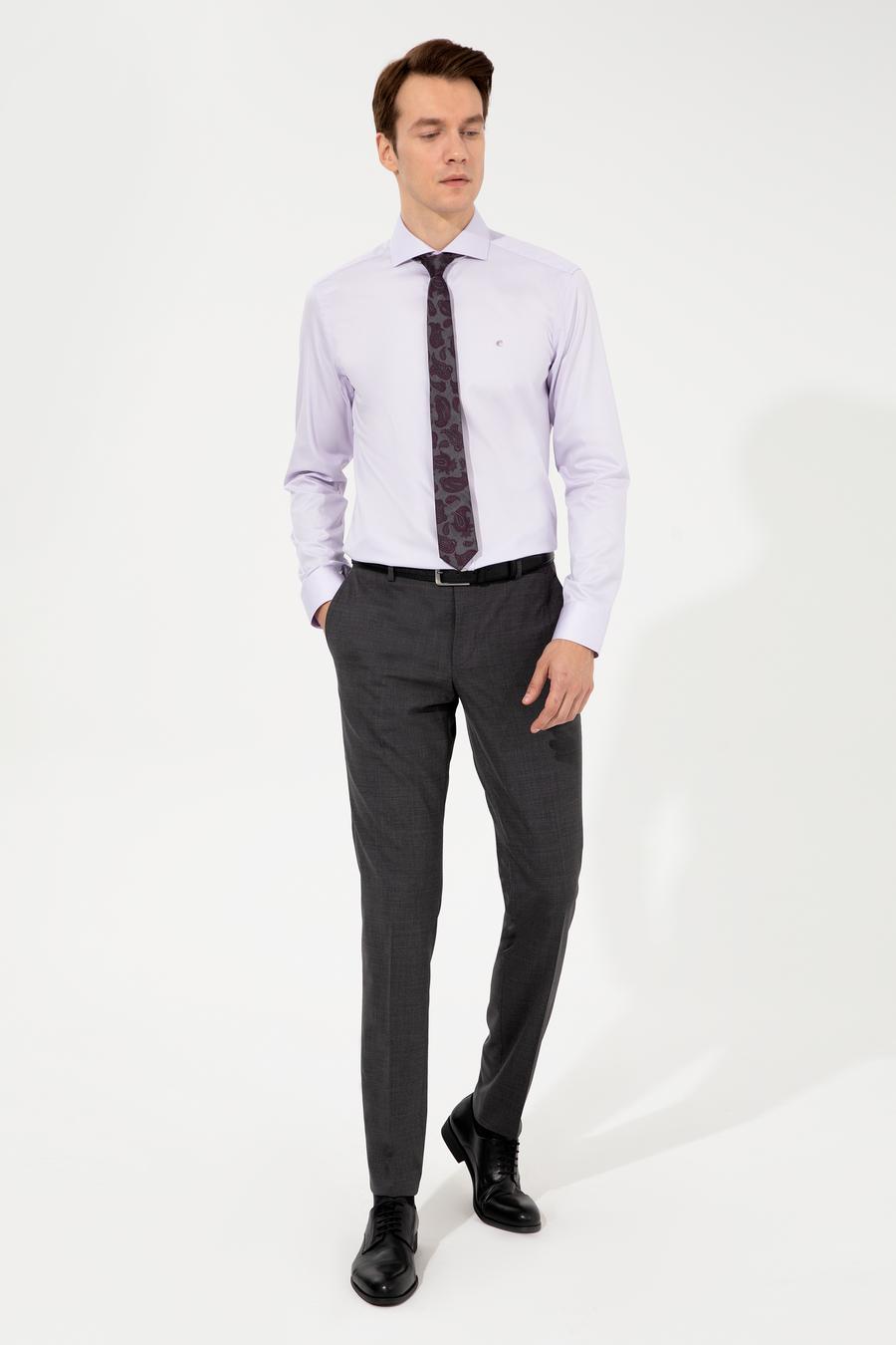 Lila Slim Fit Uzun Kollu Basic Gömlek - 50229004143