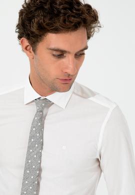 Ekru Slim Fit Uzun Kollu Basic Gömlek