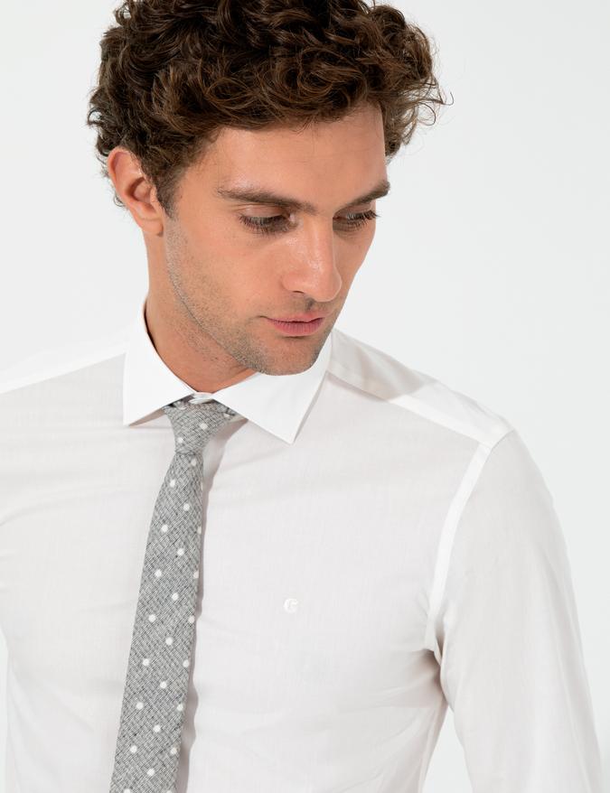 Ekru Slim Fit Uzun Kollu Basic Gömlek