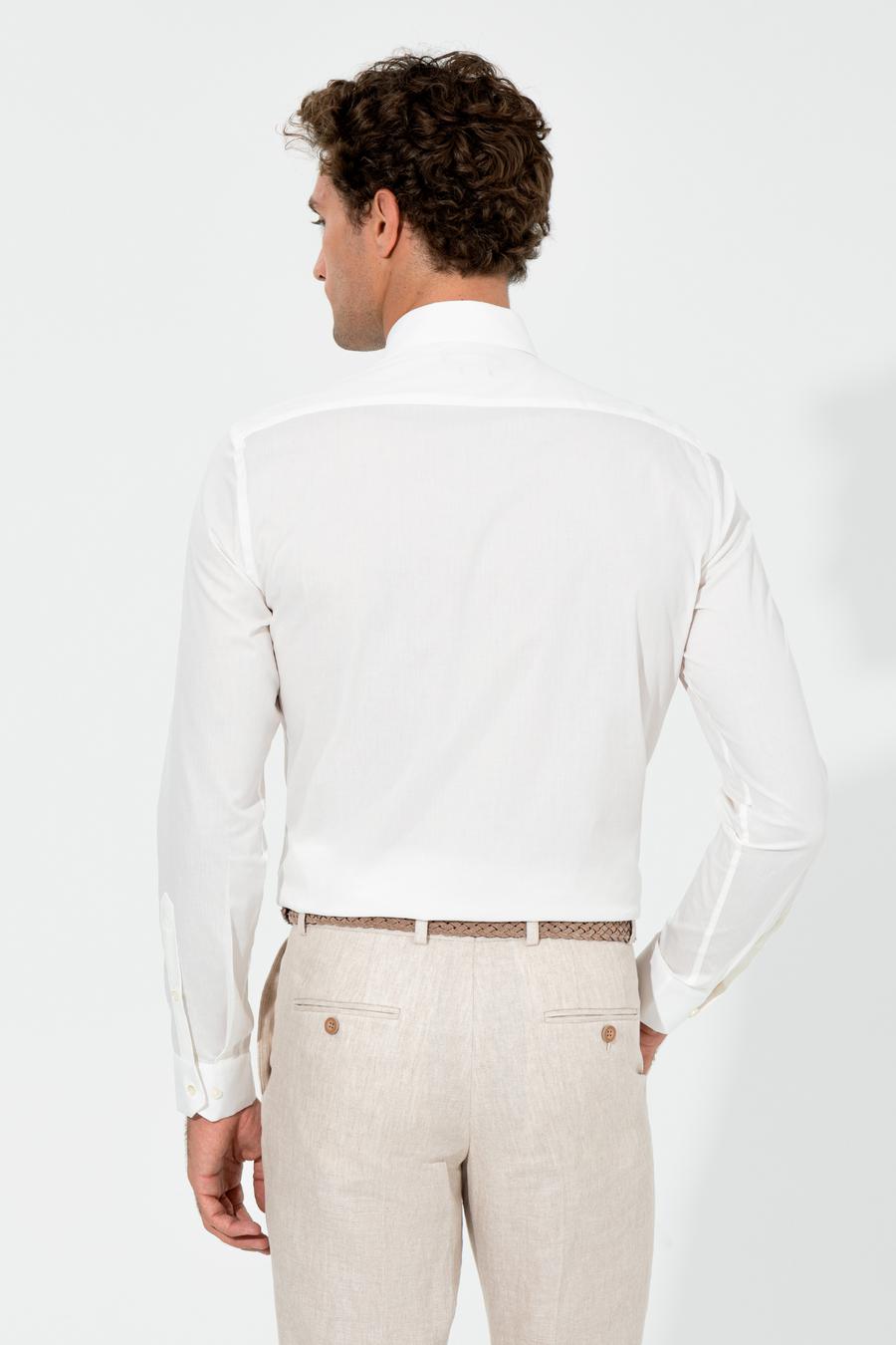 Ekru Slim Fit Uzun Kollu Basic Gömlek - 50235535072