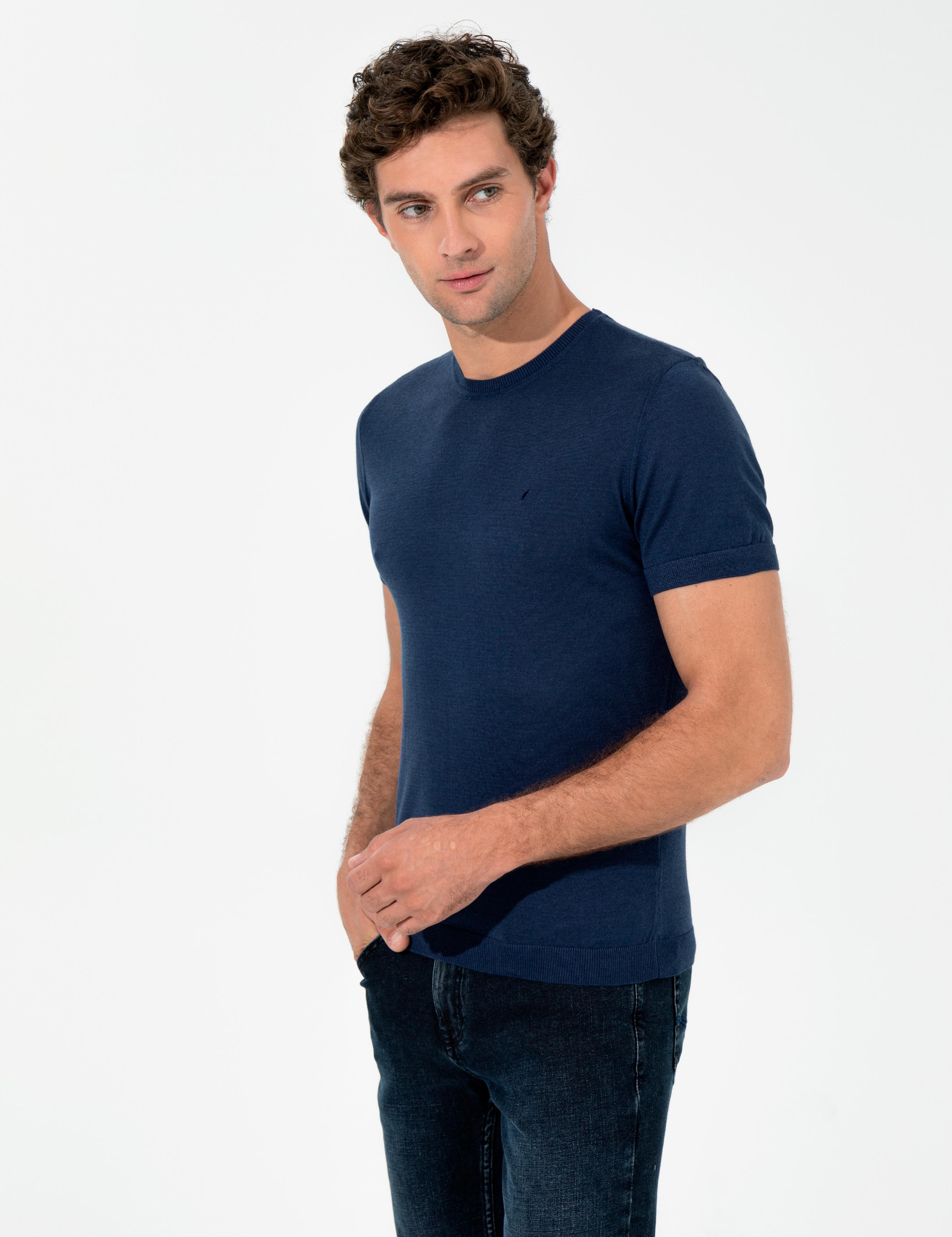 İndigo Slim Fit Bisiklet Yaka Triko T-Shirt - 50249549115