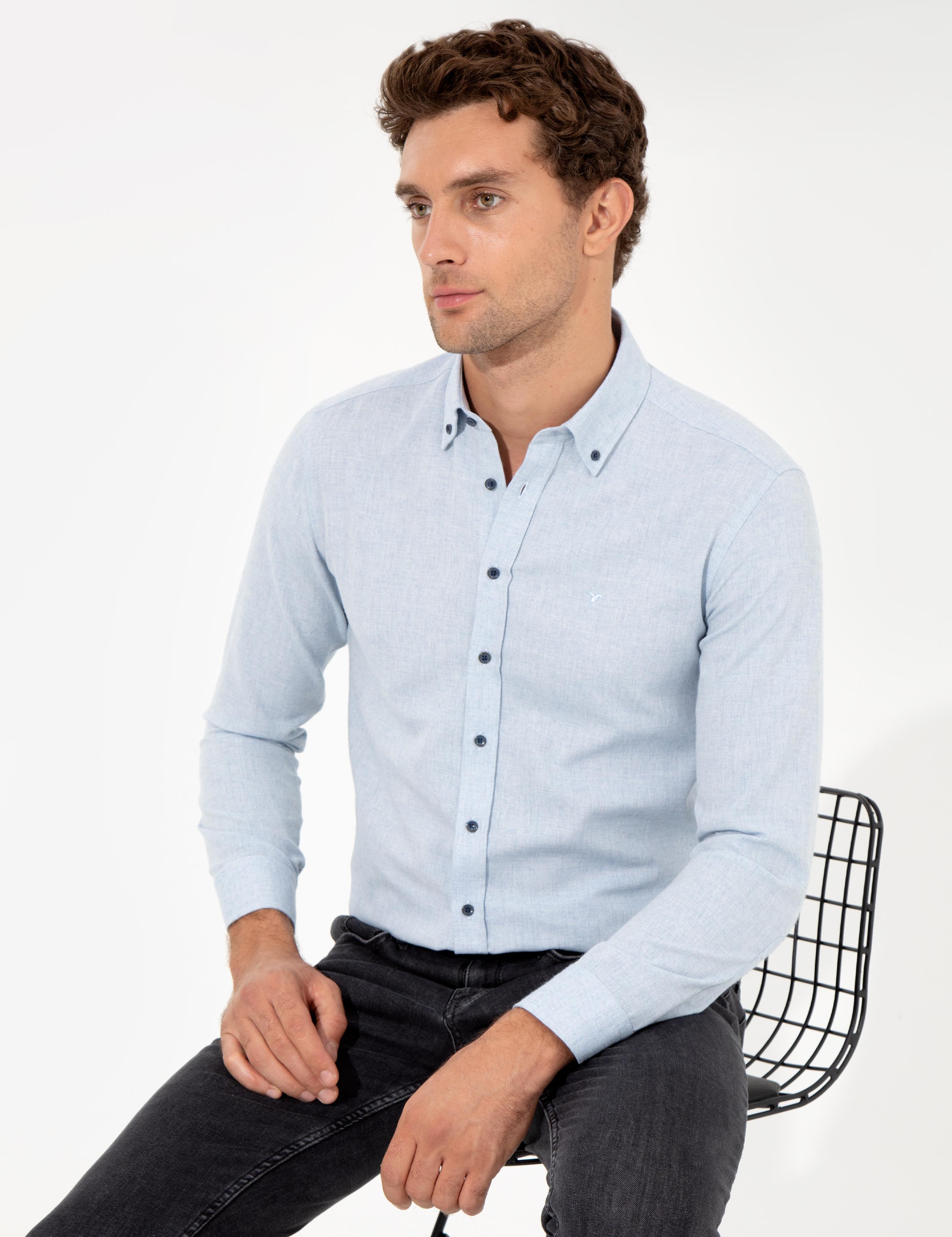 Açık Mavi Slim Fit Uzun Kollu Gömlek - 50256919189