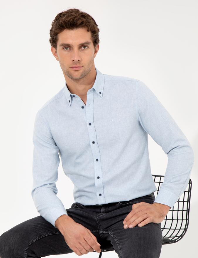 Açık Mavi Slim Fit Uzun Kollu Gömlek